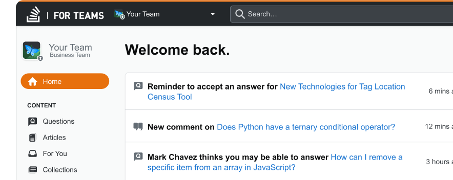 Image of Stack Overflow for Teams in the browser