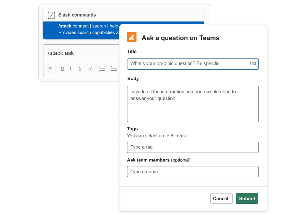Slack ask a question screenshot